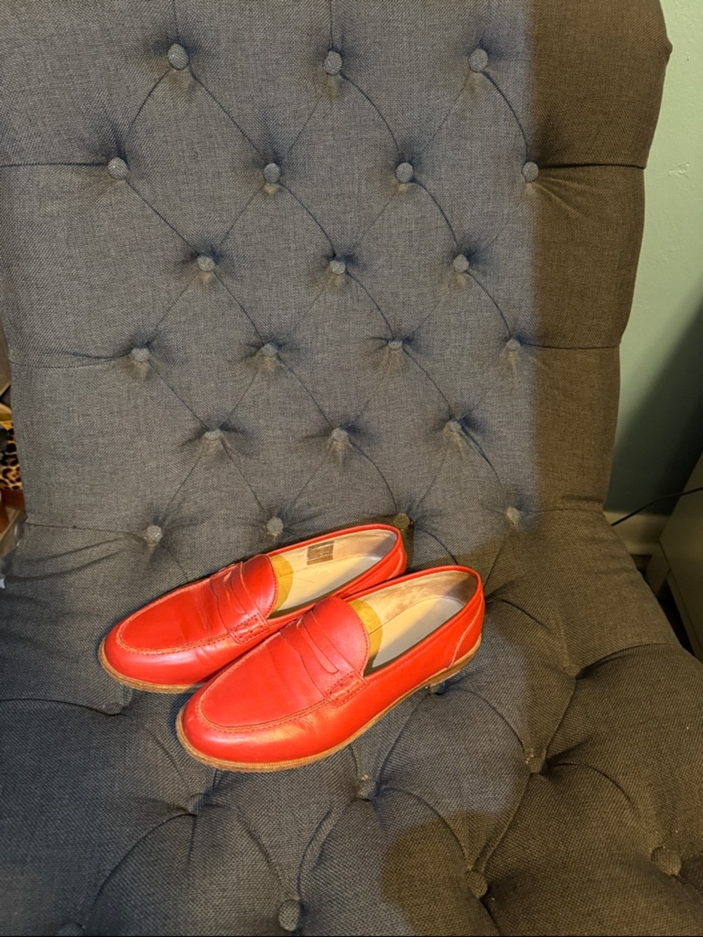J. Crew Red Leather Women's Penny Loafers - Picture 2 of 4